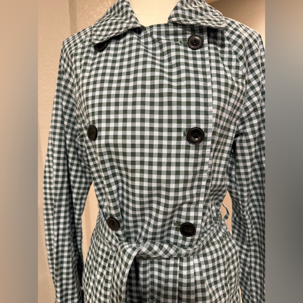 NWOT Free Assembly Plaid Blue & Green Checkered Gingham Everyday Trench Coat - Picture 9 of 16